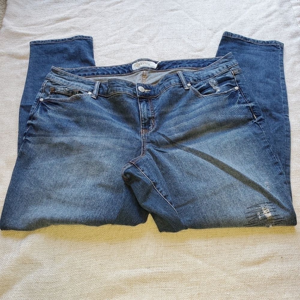 TORRID DISTRESSED JEANS.